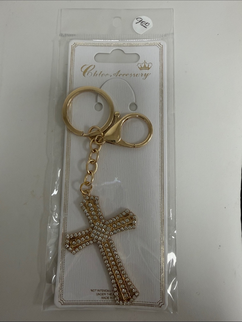 Gold Crystal Cross Keychain